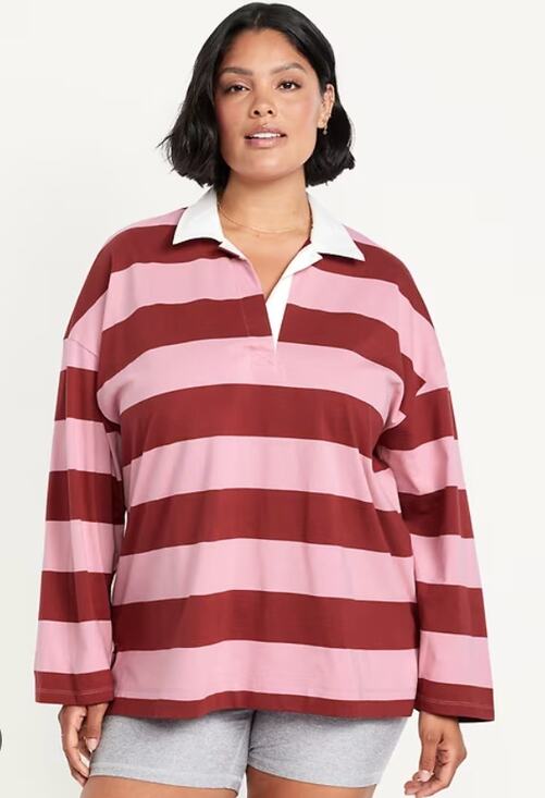 Old Navy Tops - Old Navy Oversized Rugby Polo size XL in Pink Stripe